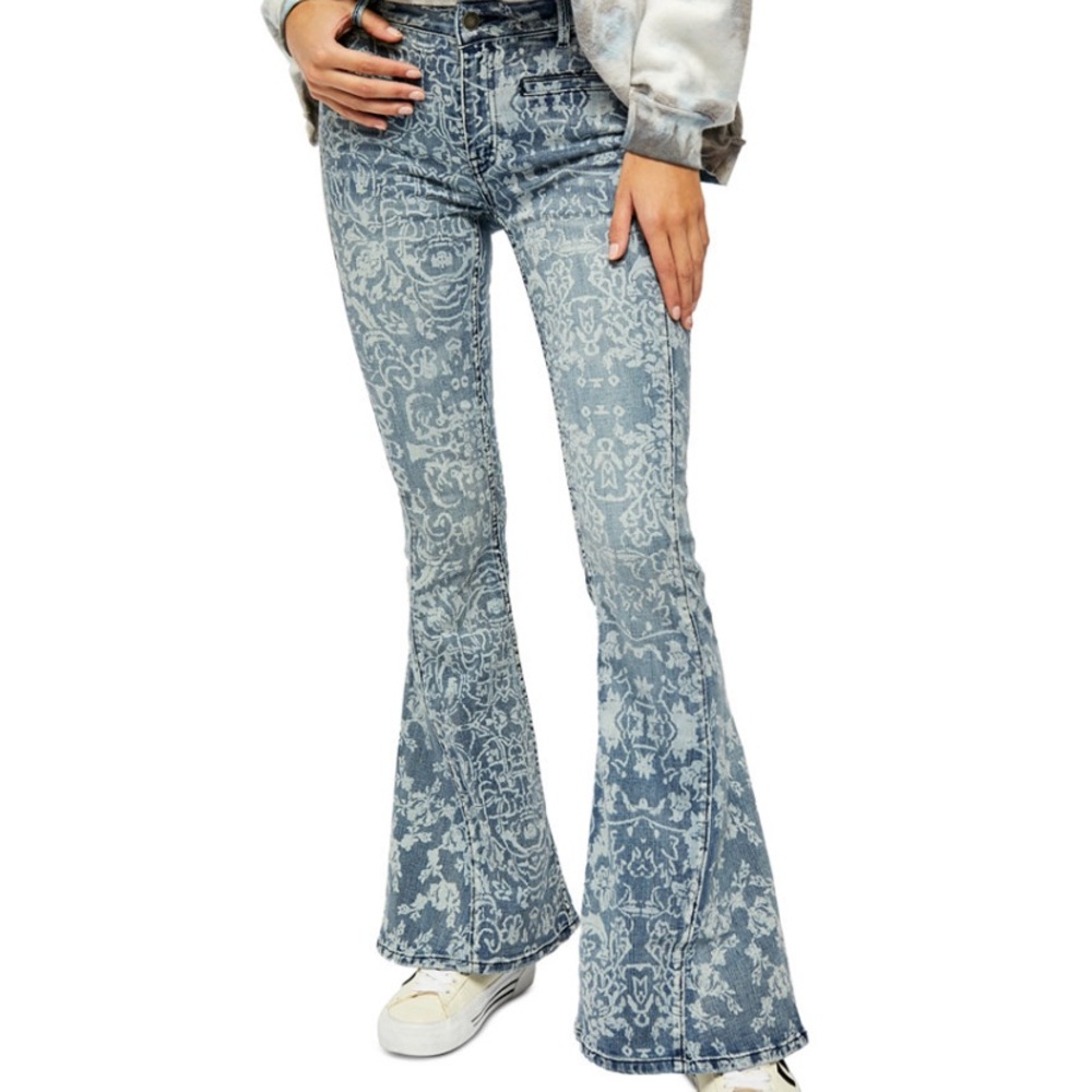 Free People Dream Lover Printed Flare Jean